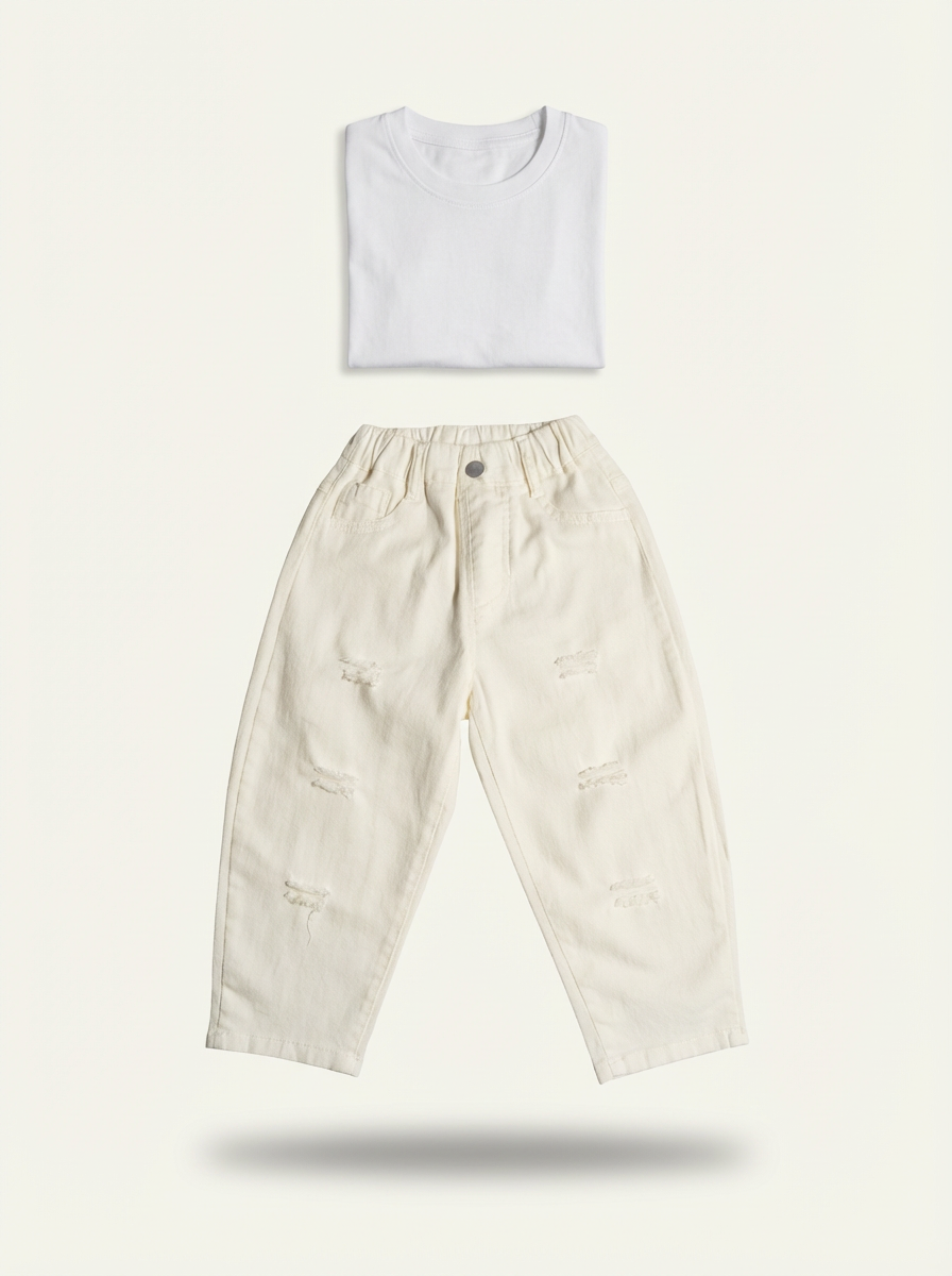 Off White Comfort Distressed Stretchable Jeans