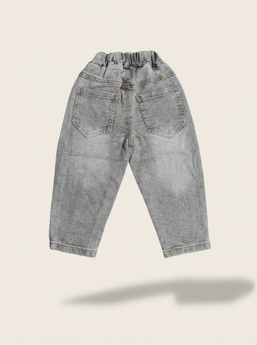 Girls grey wide-leg jeans with heart patch