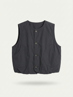 Dark grey collarless utility vest