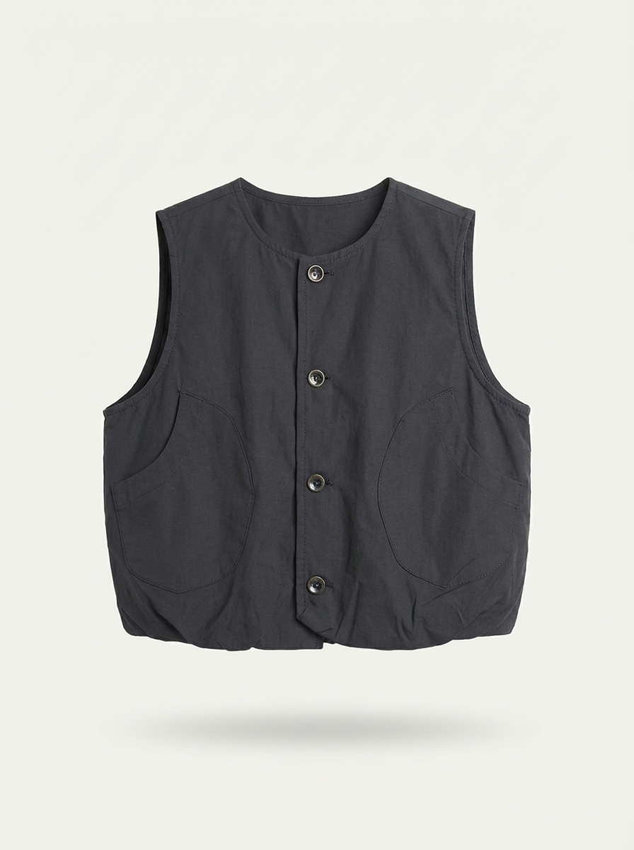 Dark grey collarless utility vest