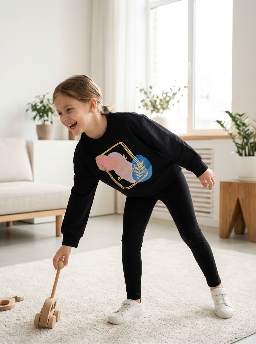 Girl's black graphic-printed sweatshirt