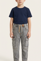 kids grey denim cargo pants