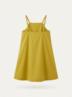 Yellow square neck solid tiered dress
