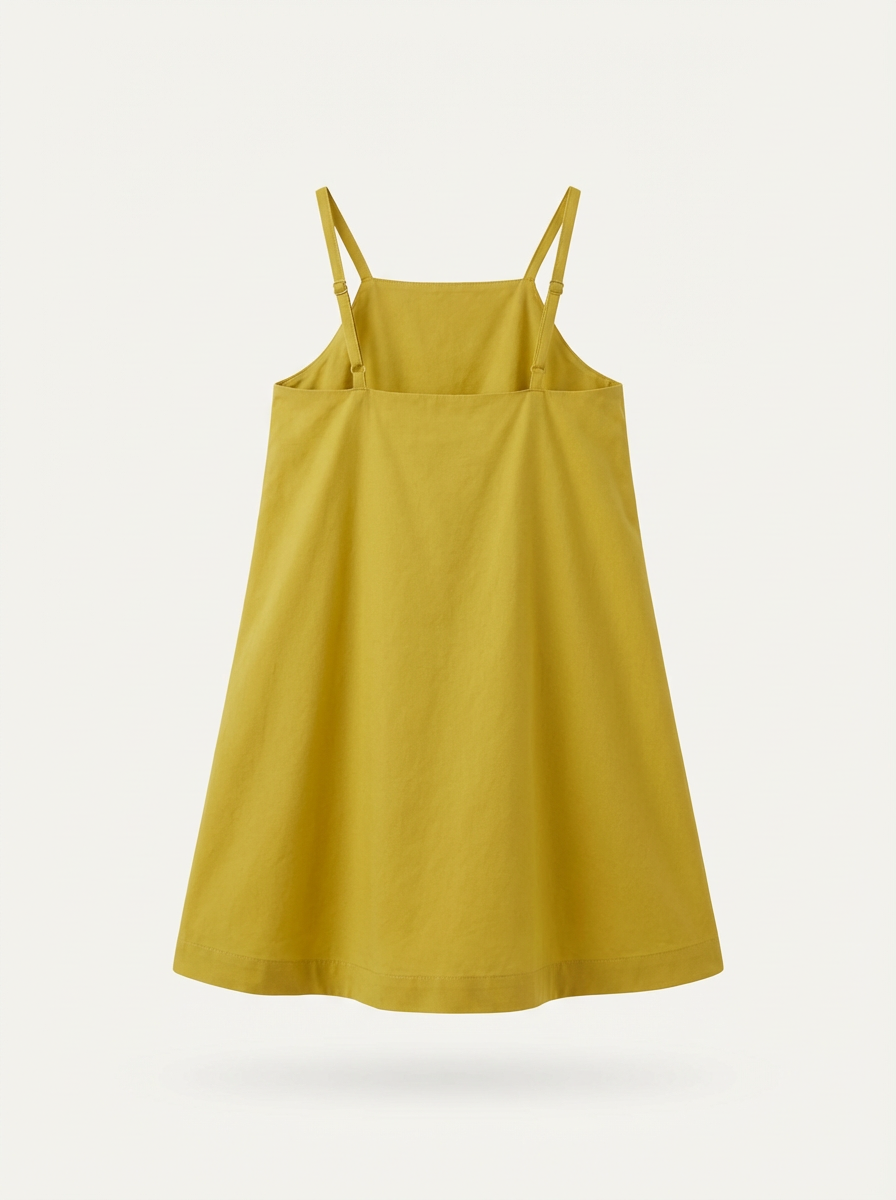 Yellow square neck solid tiered dress