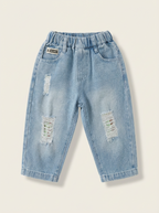 Boys Girls Elastic Waist Ripped Denim Pants Jeans