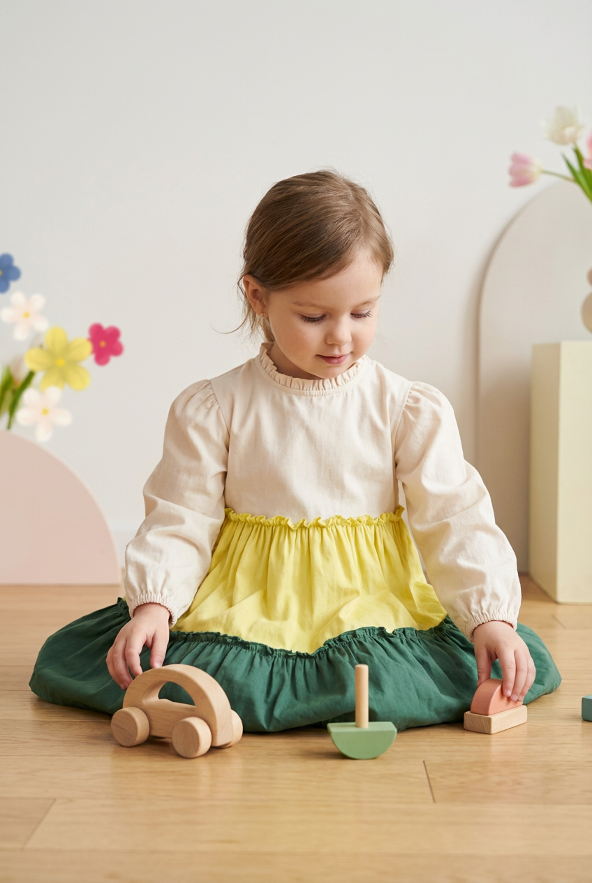 Tricolor Tiered Ruffle Dress