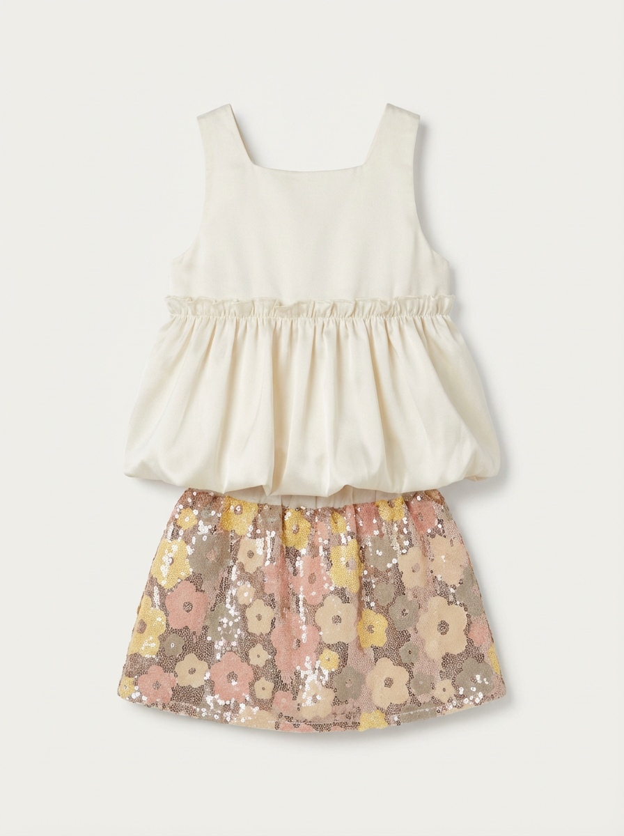 Girls Sequinned Embellished Top & Skirt Set