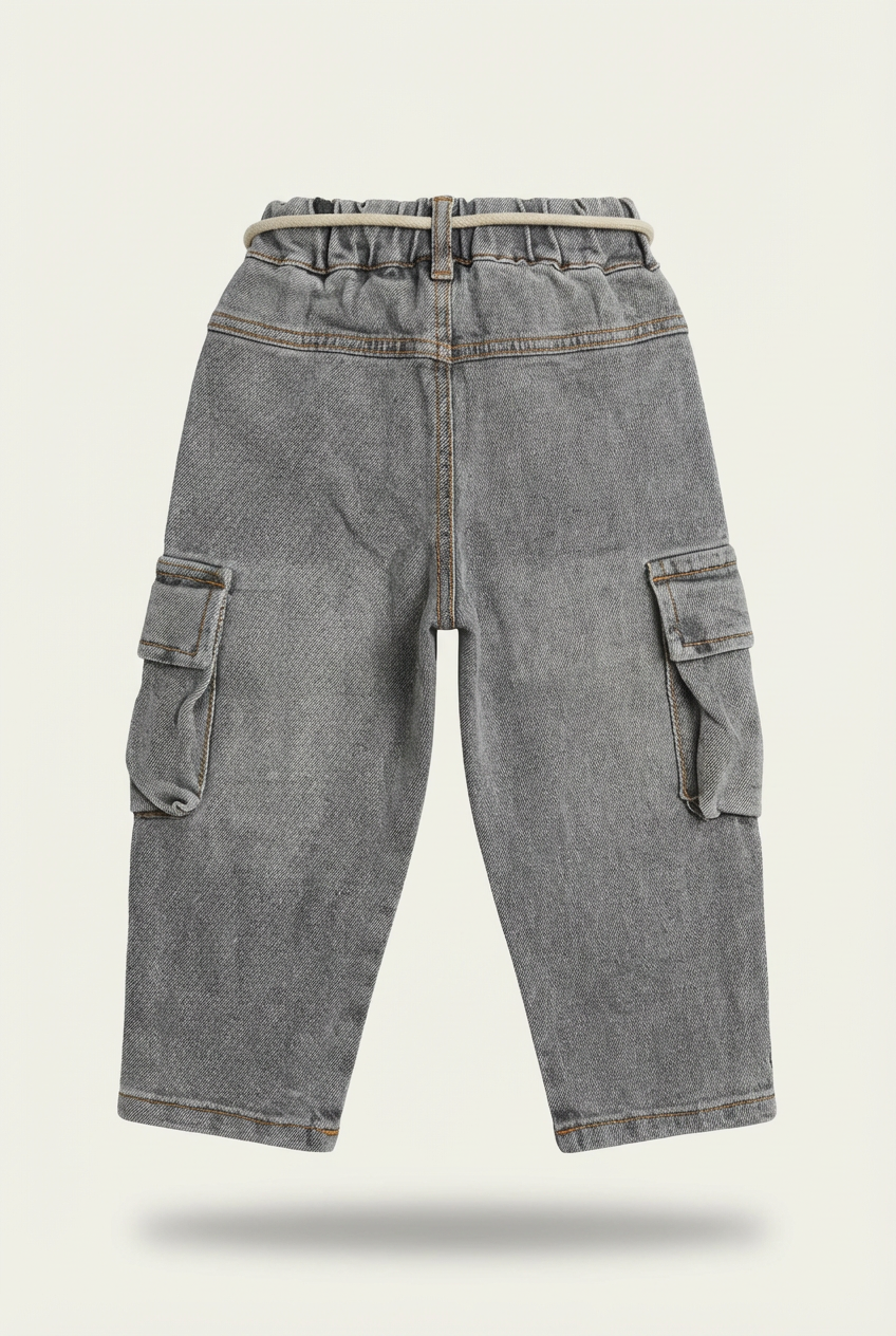 kids grey denim cargo pants