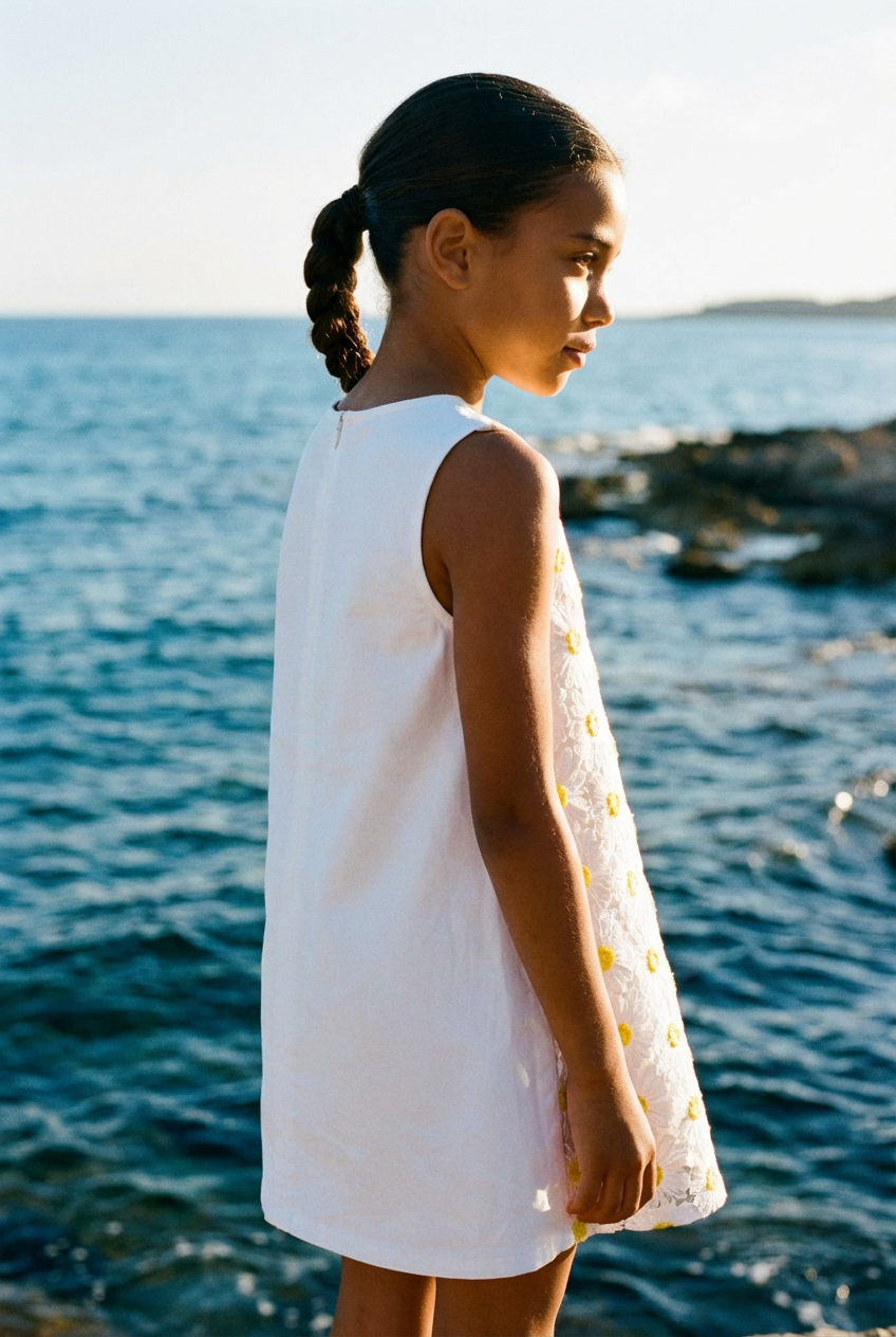 White & Yellow Daisy Lace Shift Dress
