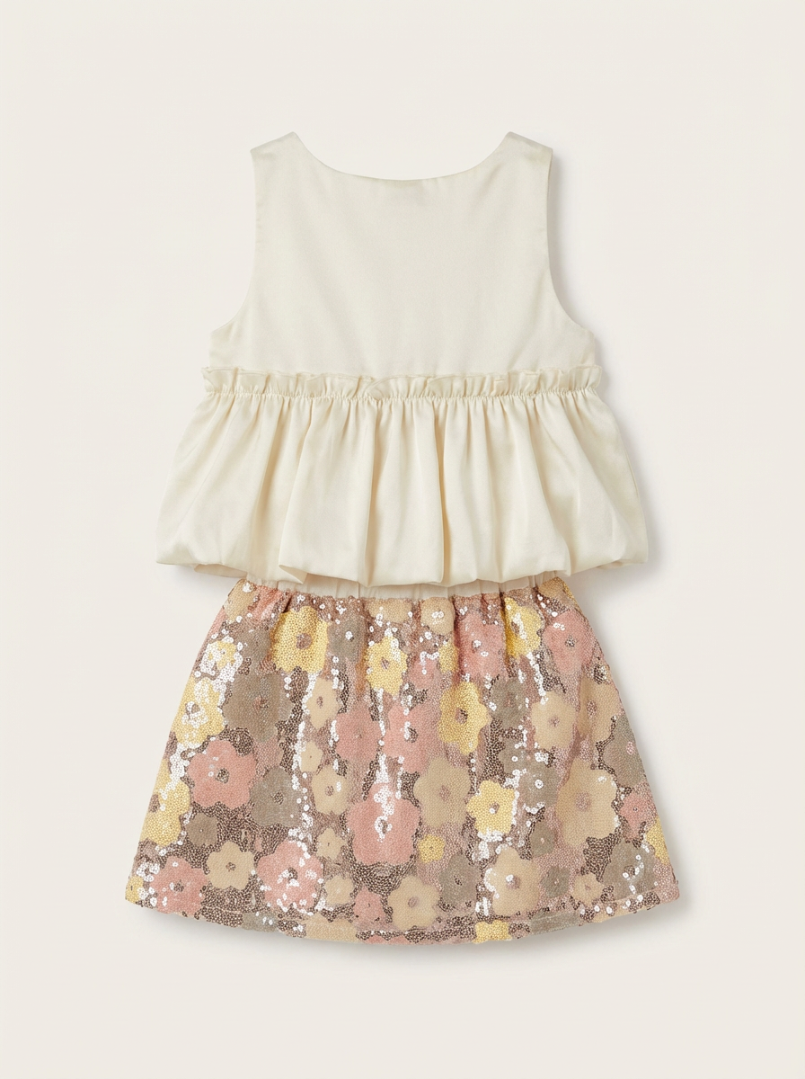 Girls Sequinned Embellished Top & Skirt Set