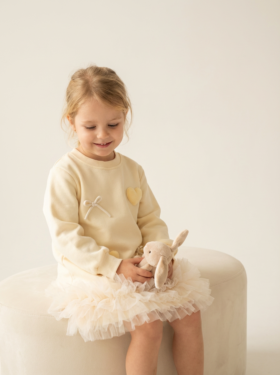 Girls heart and bow detail dress