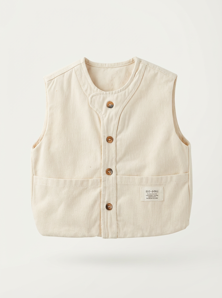 Beige cotton utility vest
