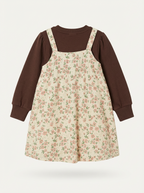 Beige floral print corduroy pinafore dress