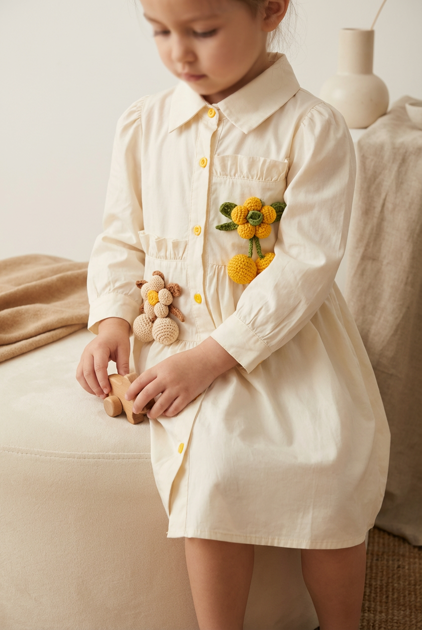 Girls Cute Summer 3D Flower Shirt Dress