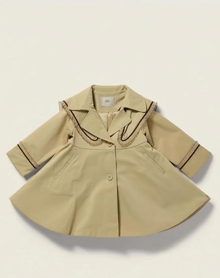 Girls' Full-Sleeve Collared Overcoat