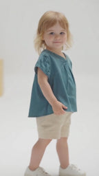 Pleated V-Neck Denim Top