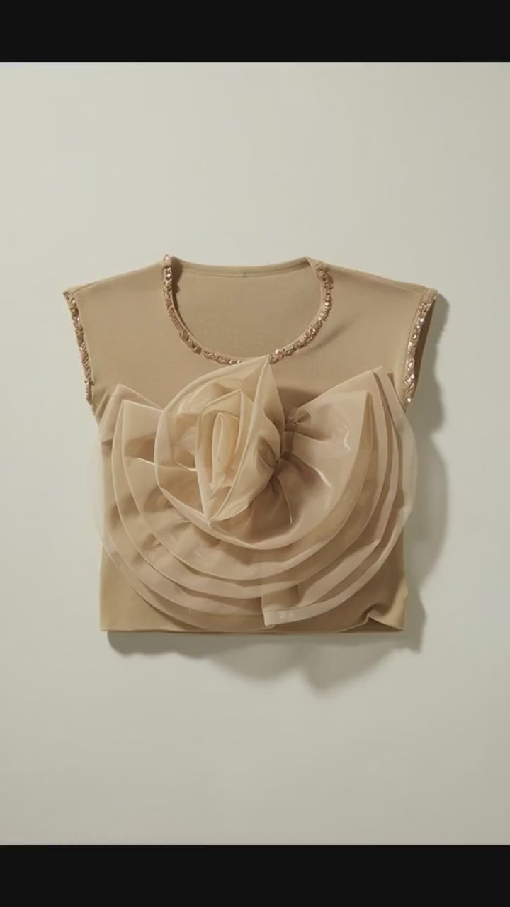 Girl's Beige Haute Bloom Embellished Knit Top